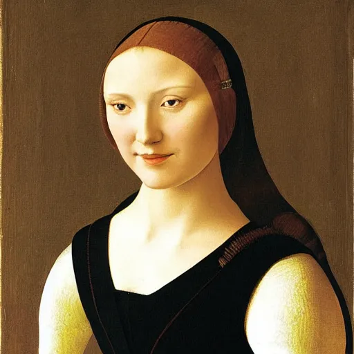 Image similar to portrait of a young woman with a happy face in the year 1465 by Giovanni Bellini