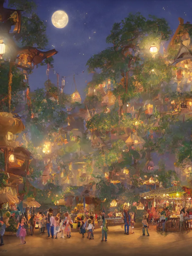 Image similar to summer fair under moonlight by disney concept artists, blunt borders, rule of thirds