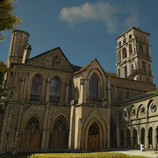 Prompt: imposing abbey, realistic, highly detailed, hd, unreal engine