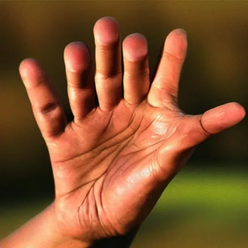 Image similar to very accurate photo, very coherent image, hyper realistic photo of a hand, open palm