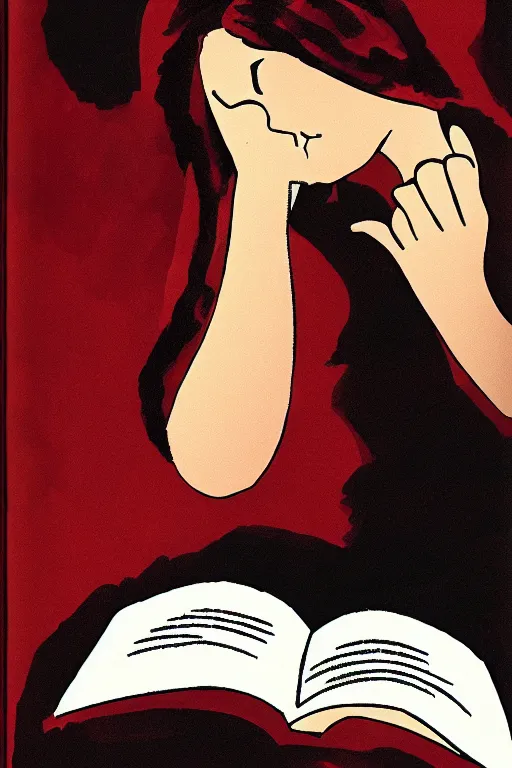 Prompt: a portrait of a girl reading a book, highly detailed, by frank miller, masterpiece, sharp focus, cinematic lightning