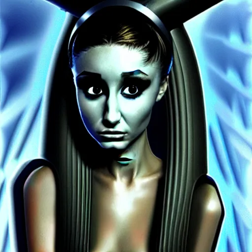 Image similar to alienated human resembling Ariana Grande, style of Giger, H. R. GIGER