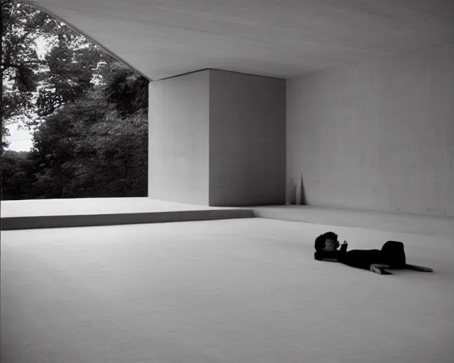 Prompt: A photograph of a relaxing interior at early morning by Tadao Ando, sharp