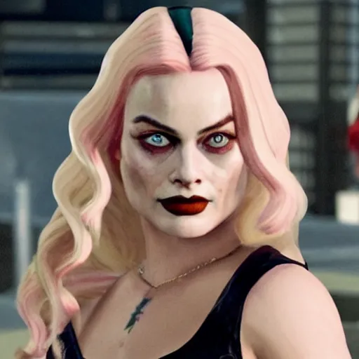 Prompt: Margot Robbie as Harely Quinn in GTA 5.