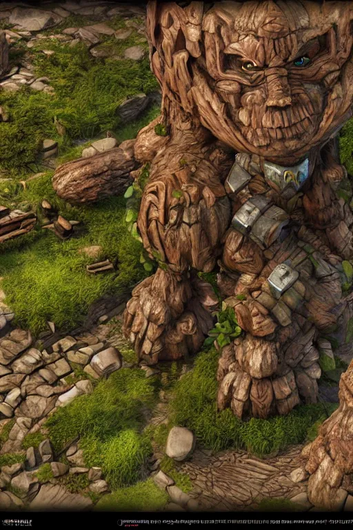 Image similar to zelda fantasy art giant golem troll wood rock greeble gemstone, global illumination ray tracing hdr fanart arstation by sung choi and eric pfeiffer and gabriel garza and casper konefal