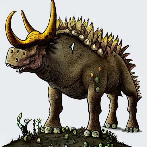 Prompt: a triceratops made of mushrooms, in the style of Princess Mononoke