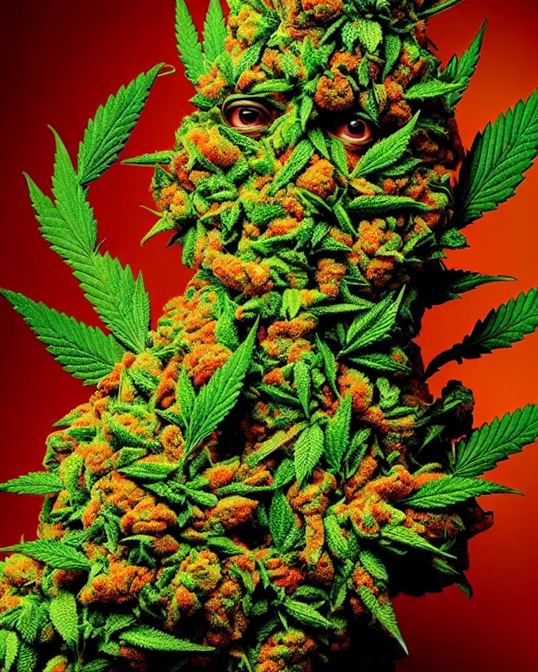 Prompt: beautiful but bizarre marijuana bud monster portrait, colorful photography by steve mccurry n - 4