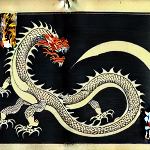 Image similar to biomechanical ukiyo - e woodblock of black dragon by utagawa kuniyoshi, very detailed, hyperrealistic