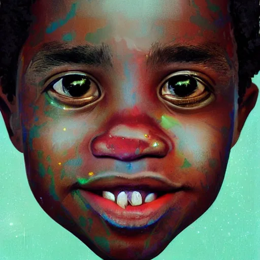 Image similar to smile of glitch eyes Black boy artstation, ultradetailed, digital Painting, by James gurney and Pipilotti Rist