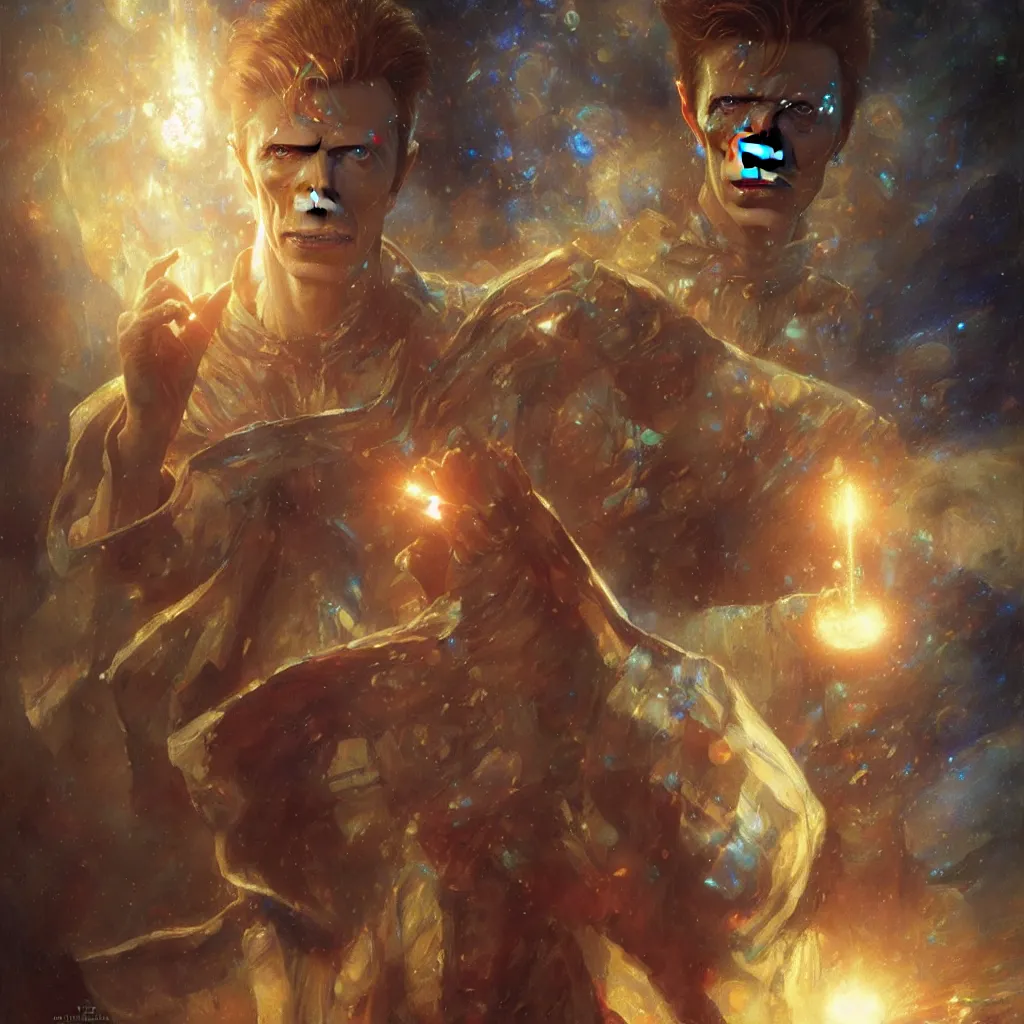 Image similar to david bowie as doctor who, radiant light, caustics, heroic, bright iridescent light, by gaston bussiere, bayard wu, greg rutkowski, maxim verehin