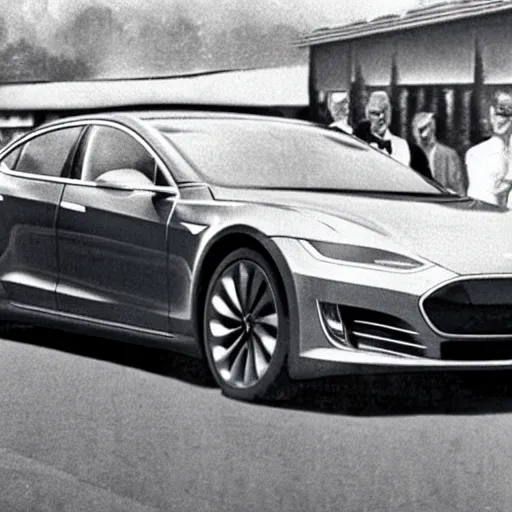 Prompt: nikola tesla driving a modern tesla model s in 2 0 2 5