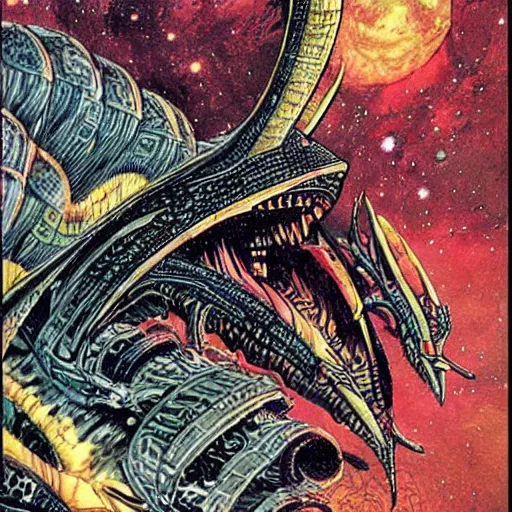 Image similar to alien space dragon by philippe druillet