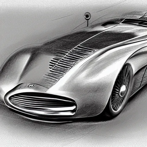 Prompt: delahaye concept car, detailed award-winning pencil sketch