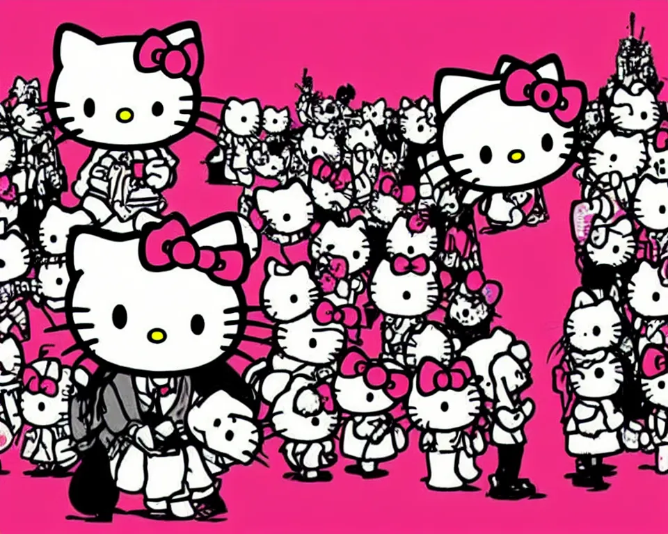 Prompt: a horror movie poster featuring Hello Kitty