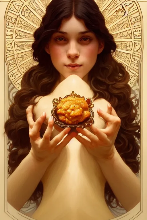 Prompt: symmetry!! nugget food!!, intricate, elegant, highly detailed, digital painting, artstation, concept art, smooth, sharp focus, illustration, art by artgerm and greg rutkowski and alphonse mucha, 8 k