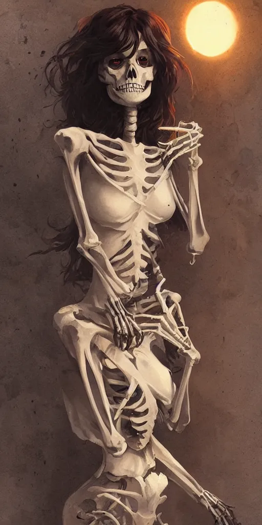 Image similar to very cute and beautiful smiling skeleton girl, pin up, fantasy art, gothic, highly detailed, digital painting, illustration, art by greg rutkowski