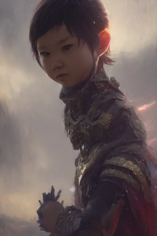 Image similar to a portrait of a powerful child princes by Greg Rutkowski, Sung Choi, Mitchell Mohrhauser, Maciej Kuciara, Johnson Ting, Maxim Verehin, Peter Konig, final fantasy , mythical, 8k photorealistic, cinematic lighting, HD, high details, atmospheric,