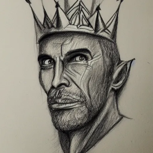 Image similar to a pencil sketch portrait of a cosmic wizard king