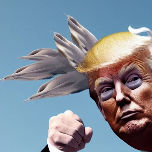 Image similar to donald trump with wings, flying, realistic, high detail, photo, 8k