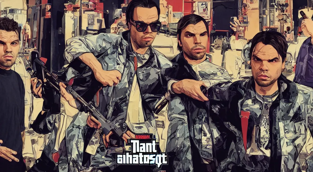 Prompt: Orelsan in a GTA V cover art, posing solo, symmetrical face