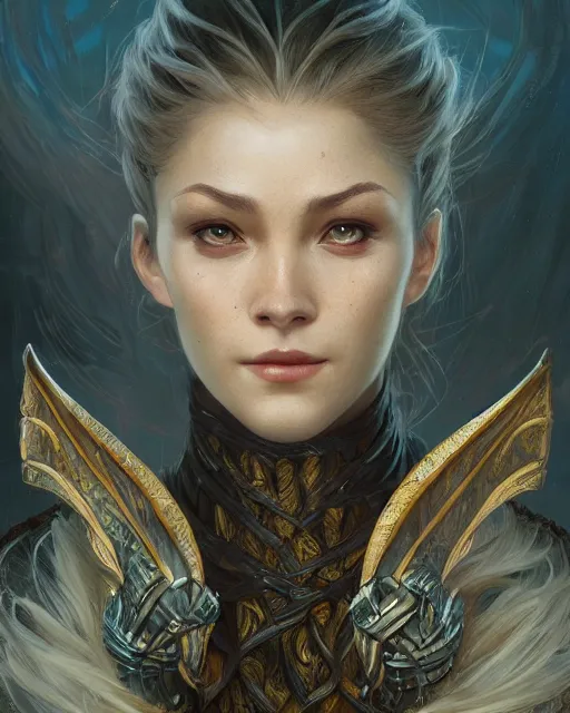 Image similar to Portrait of a dragon person, HD, illustration, epic, D&D, fantasy, intricate, elegant, highly detailed, digital painting, artstation, concept art, smooth, sharp focus, illustration, art by artgerm and greg rutkowski and alphonse mucha, monster hunter illustrations art book