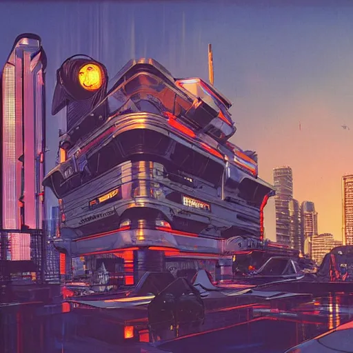 Prompt: photo of cyberpunk school, scifi, bright light, busy street, high school!!!!, morning sun, interesting angle, 8 k high definition, insanely detailed. by syd mead. by masamune shire