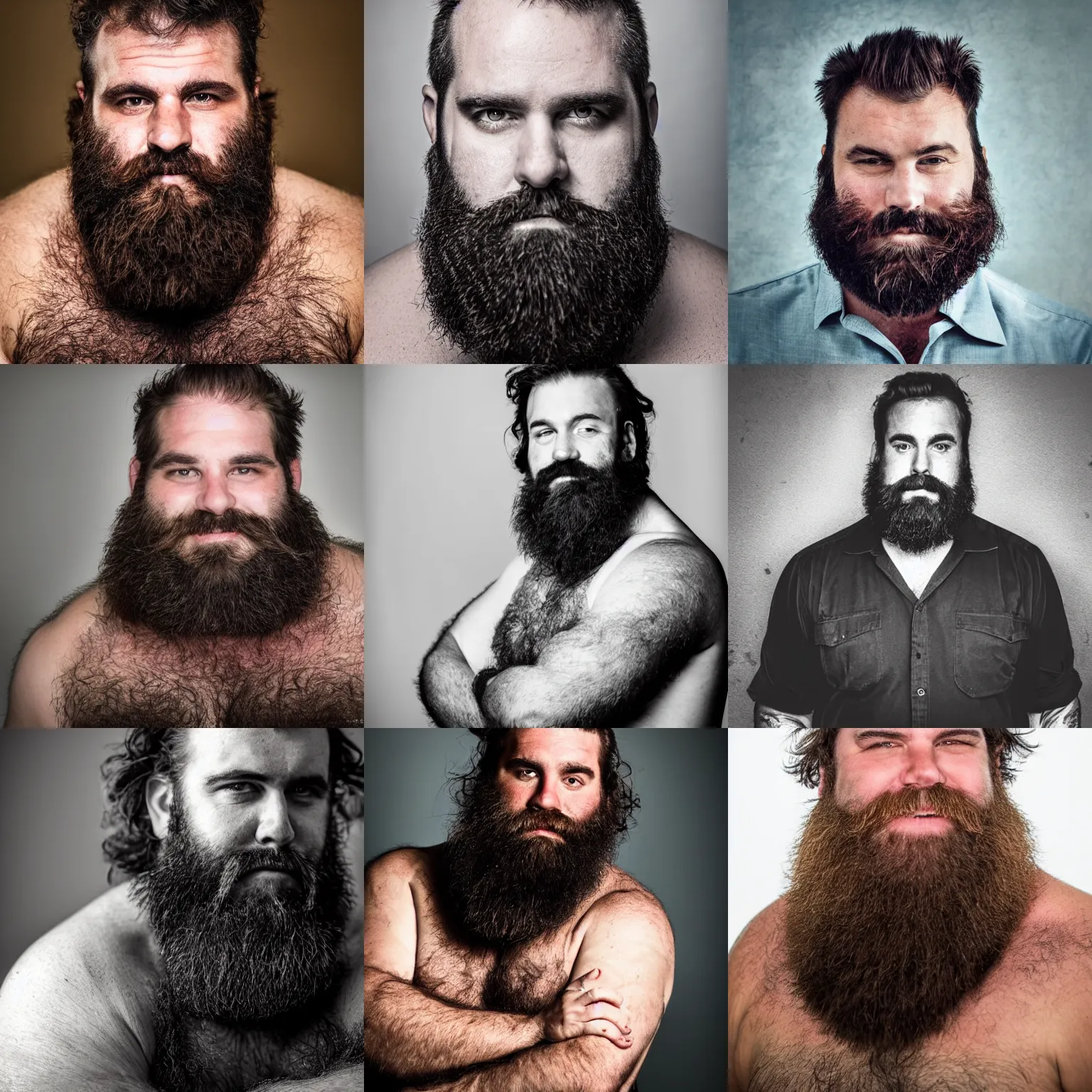 Prompt: portrait of a very burly man, very hairy with a beard and oozing masculinity, photography