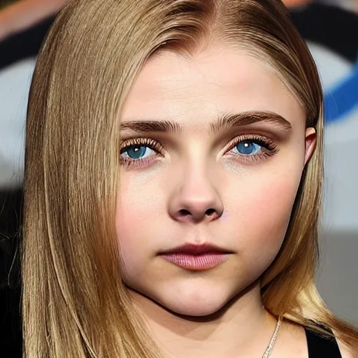 Image similar to brunette with dyed blonde hair, 21 years old, 165 cm tall, long flat blonde hair, eyes green, 30% smaller nose, smaller mouth, round shaped face, big forehead, lop eared, thin eyebrows,chloe grace moretz lookalike, real life photograph