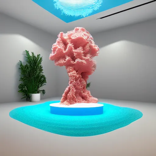 Image similar to photo of the modern room as aquarium with a big jellyfish and corals, realistic colors, realistic shadows, daylight made in blender, 3 d by beeple