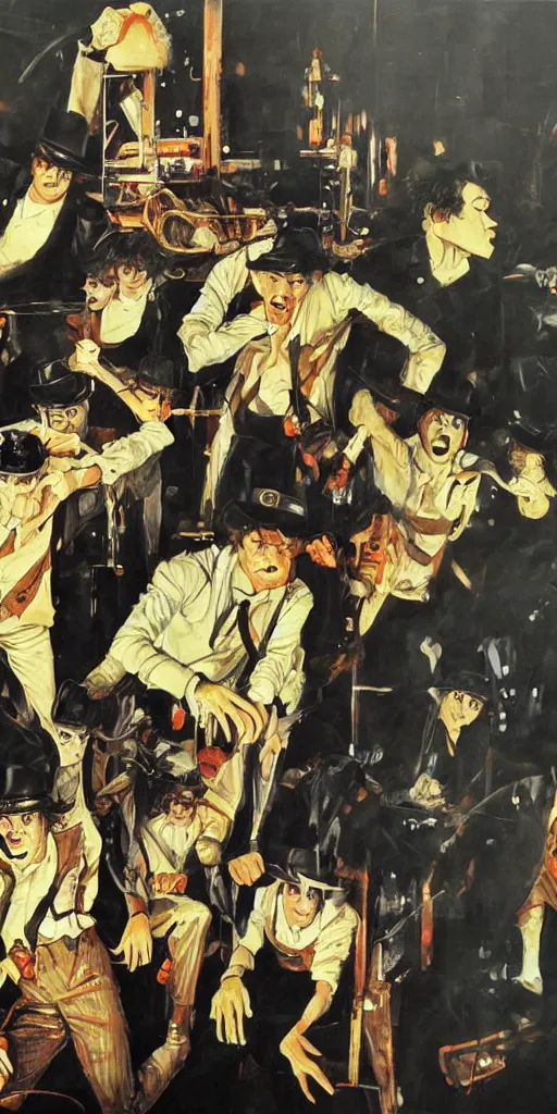Prompt: oil painting scene from A Clockwork Orange movie art by kim jung gi
