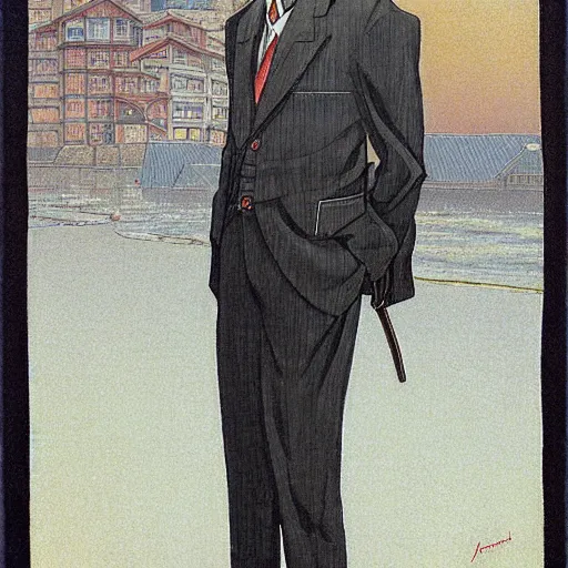 Prompt: anime detective joseph goebbels by hasui kawase by richard schmid