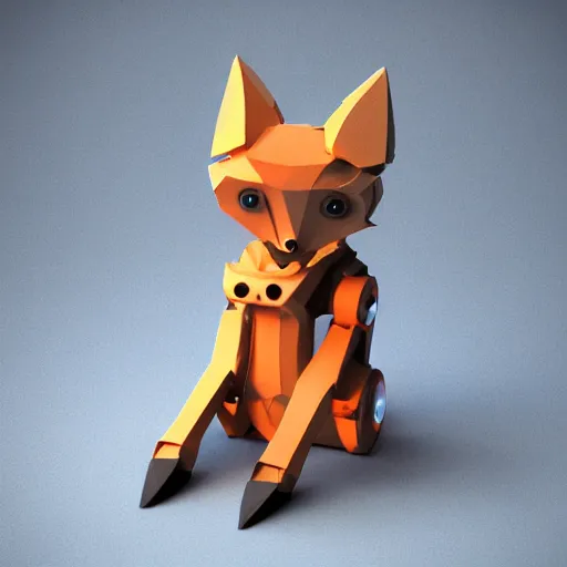 Image similar to a 3 d printed robot that resembles a fox, 3 d render, post processing, cinmatic lightning