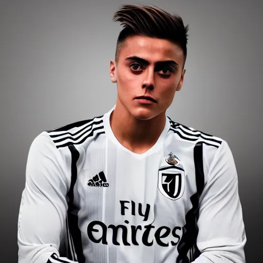 Prompt: a realistic detailed photo of a guy who is an attractive humanoid who is half robot and half humanoid, who is a male android, soccer player paulo dybala, shiny skin, posing like a statue, blank stare, in a living room, on display, showing off his muscles