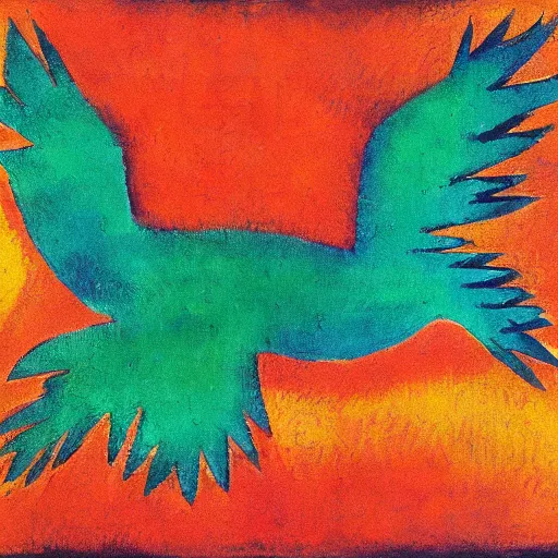 Prompt: phoenix in fire by Paul Klee