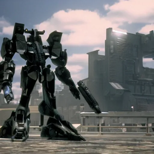 Prompt: cinematic still from ps 5 armoredcore 6 and westworld, close shot of slim ornate armored core by fujioka kenki and by mamoru nagano,