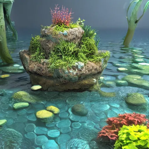 Prompt: Beautiful underwater garden in front of Neptune’s castle, Octane 3D, highly detailed