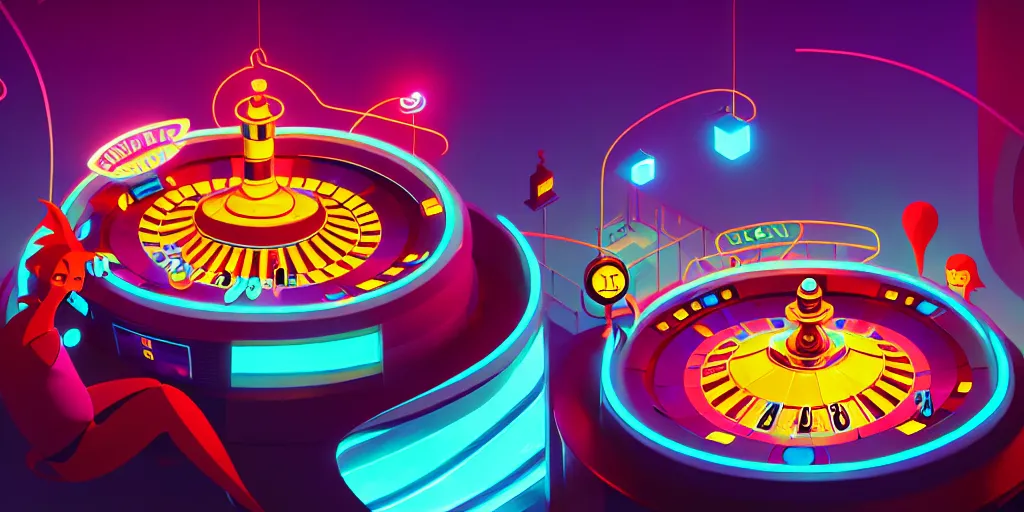 Image similar to spiral lines, minimalistic, extreme wide angle, curved perspective, digital art, chubby, subsurface scattering, indoor casino, by anton fadeev, lorax movie, spiral smoke, artstation, neon