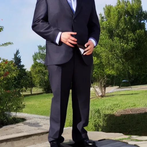 Image similar to mature male in suit that is too small