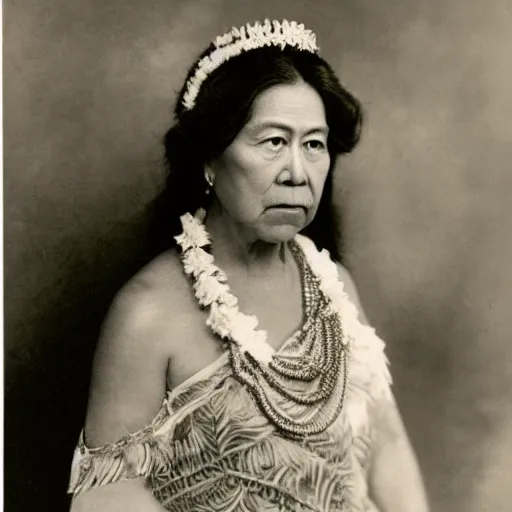 Image similar to a studio portrait of Liliuokalani, the queen of Hawaii, realistic, beautiful