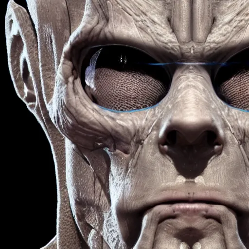 Prompt: a portrait head and shoulders rendered in octane of kraang as locutus of borg, space night sky galaxies in background, very detailed, cinematic by hr giger, 8k 3d, artstation