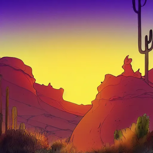 Image similar to sunset in the desert, fantasy art, illustration, animated film, by studio ghibli