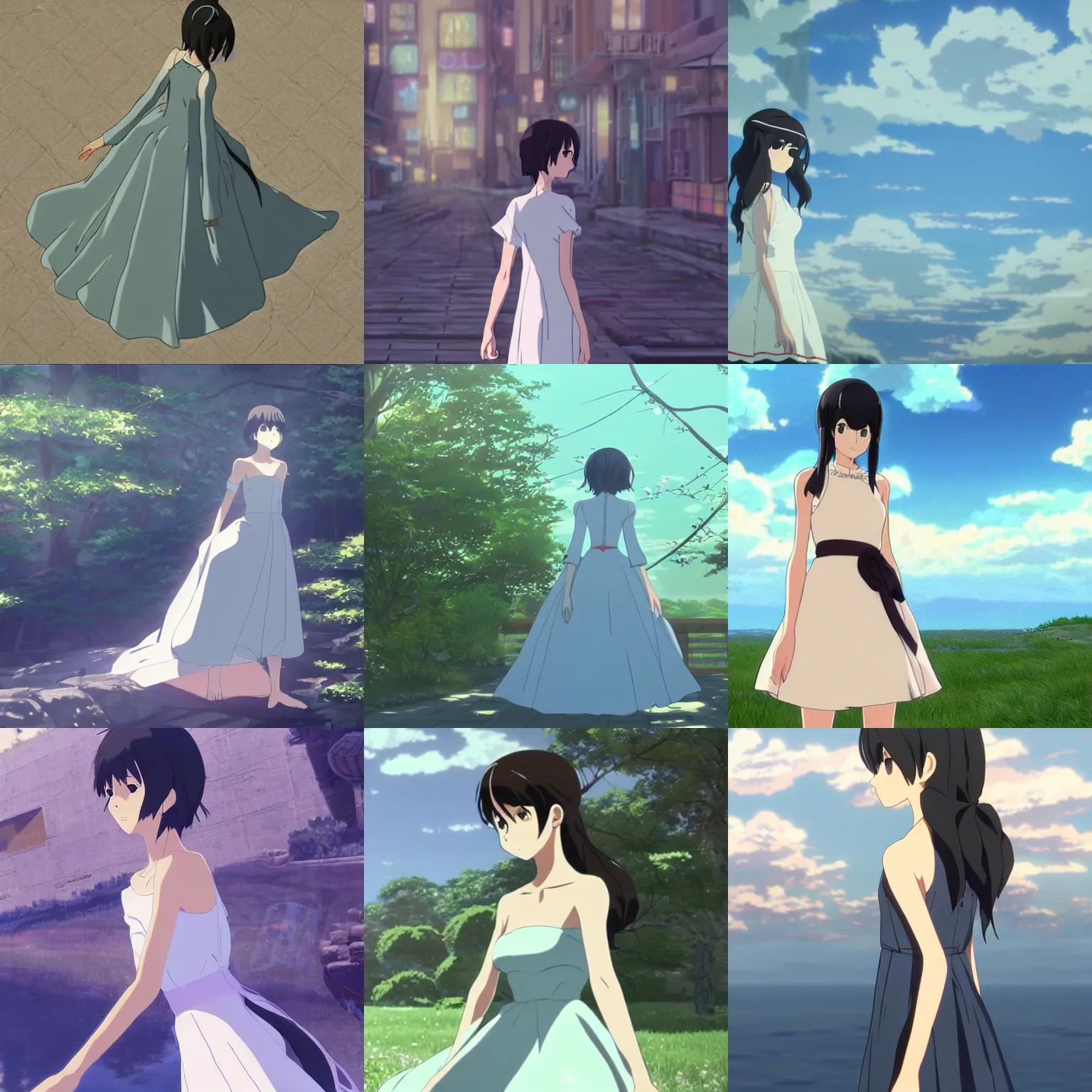 Prompt: beautiful dress, animation, by makoto shinkai