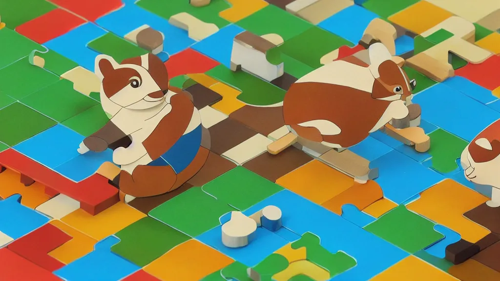 Image similar to bauhaus functional chipmunk isometric puzzle game, intricate design chipmunk