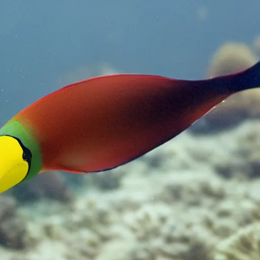 Image similar to photo of a fish in the ocean that looks like a toucan