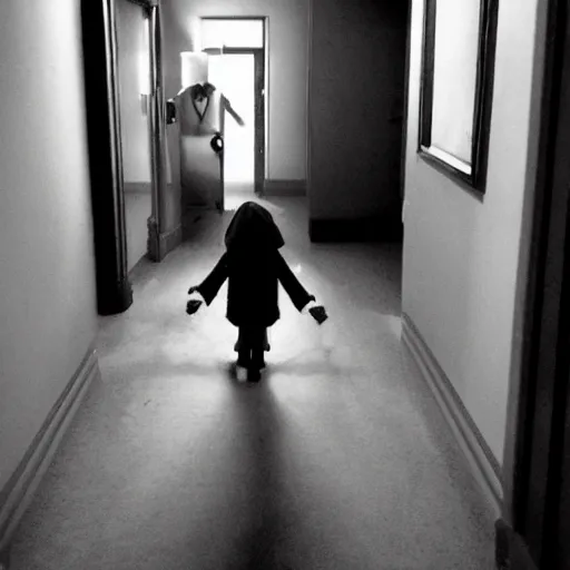 Image similar to adventure time, creepy, horror, off - putting, dark, hallway, photo, paranormal