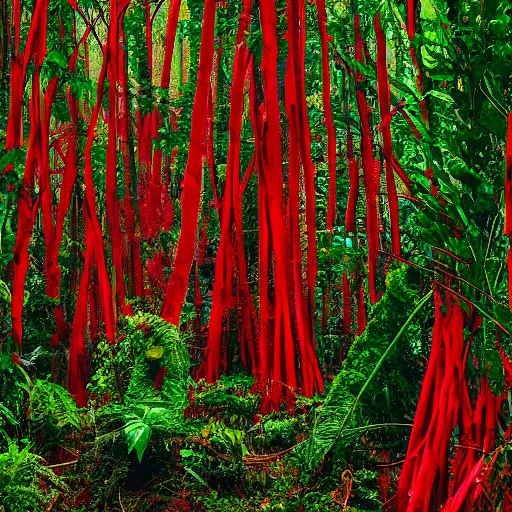 Prompt: a red jungle