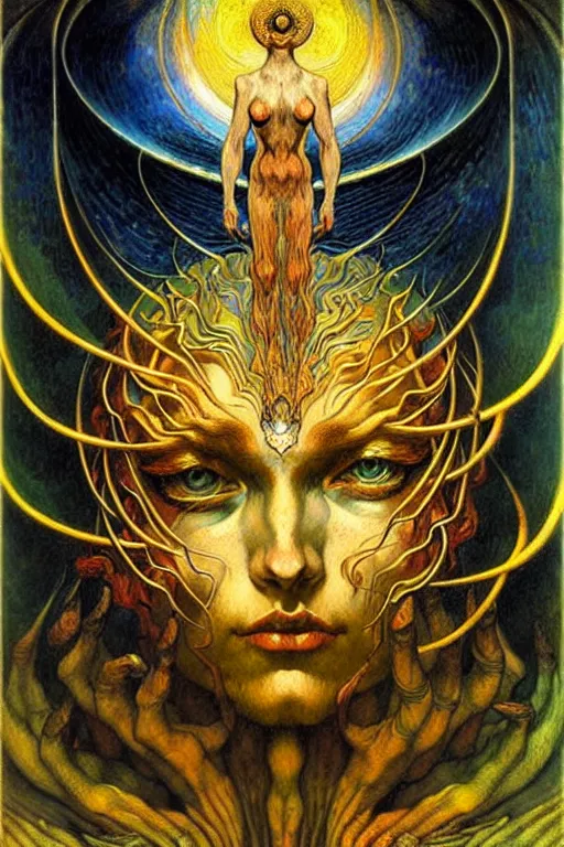 Prompt: Divine Chaos Engine by Karol Bak, Jean Delville, William Blake, and Vincent Van Gogh