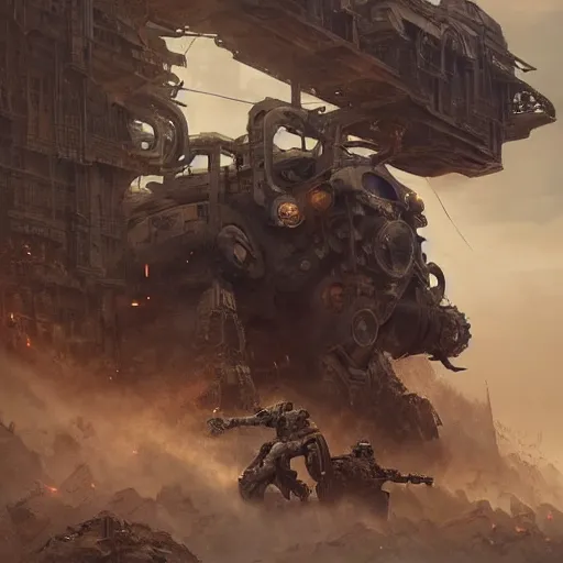 Image similar to a highly detailed epic cinematic concept art CG render digital painting artwork: dieselpunk man morphing into a machine. By Greg Rutkowski, Ilya Kuvshinov, WLOP, Stanley Artgerm Lau, Ruan Jia and Fenghua Zhong, trending on ArtStation, subtle muted cinematic colors, made in Maya, Blender and Photoshop, octane render, excellent composition, cinematic atmosphere, dynamic dramatic cinematic lighting, precise correct anatomy, aesthetic, very inspirational, arthouse