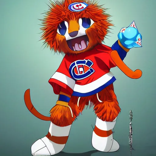 Image similar to anime Portrait of Youppi the Habs Montreal Canadiens Mascot as a very cute powerful and friendly pokemon, highly detailed anime, high evolution, 1990s, legendary, smooth, sharp focus, dynamic lighting, intricate, trending on ArtStation, illustration pokemon, art by WLOP