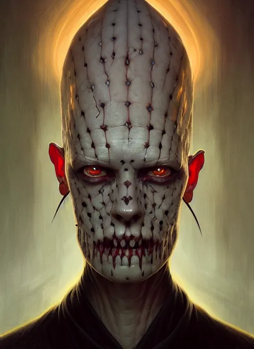 Prompt: symmetry!! portrait of pinhead, horror, moody lights!! intricate, scary, highly detailed, digital painting, artstation, concept art, smooth, sharp focus, illustration, art by artgerm and greg rutkowski and alphonse mucha